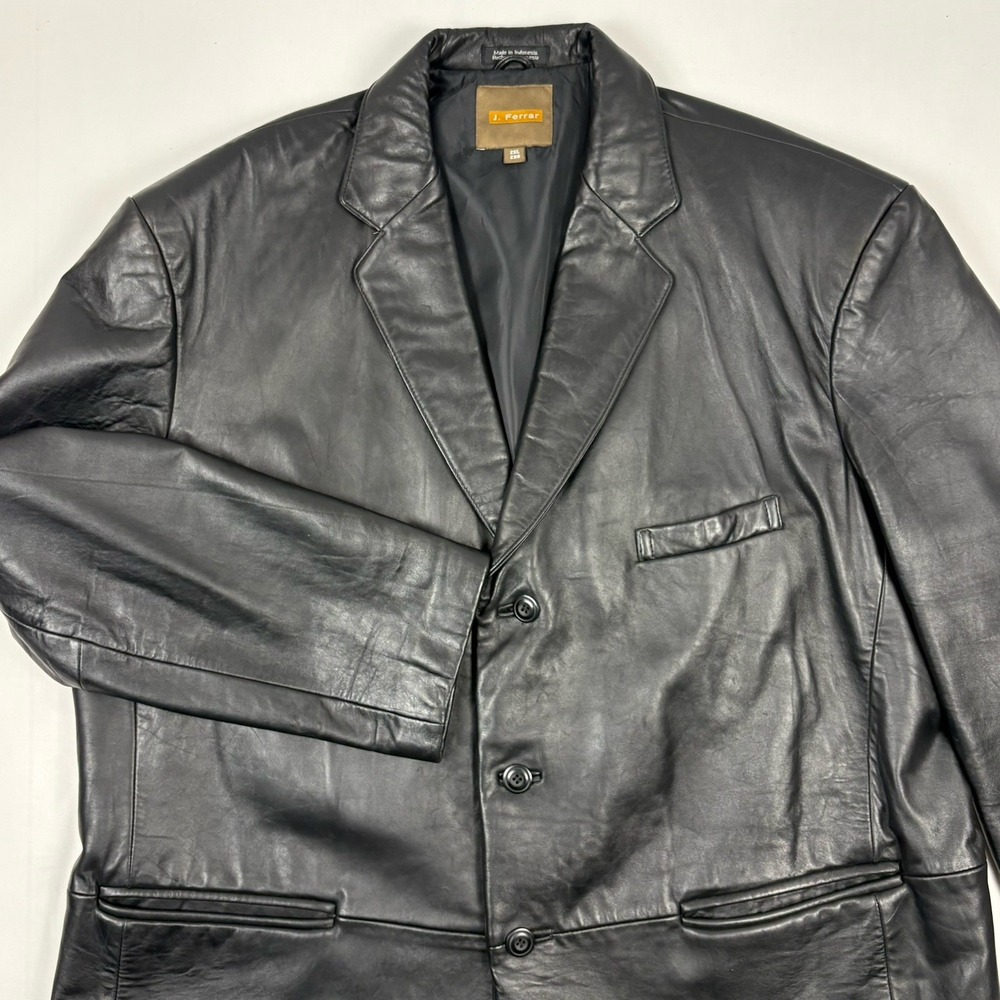 VTG 90s/Y2K J. Ferrar Lambskin Leather Blazer 3-Button Welt Pockets 2XL Black
